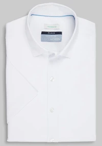 Men's Traveler Collection Tailored Fit Solid 4-Way Stretch Short Sleeve Casual Shirt at Jos. A. Bank, Cream/White