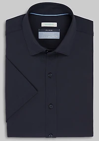 Men's Traveler Collection Tailored Fit Solid 4-Way Stretch Short Sleeve Casual Shirt at Jos. A. Bank, Blue/Navy