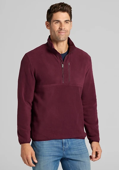 Men's Traveler® COOLMOTION Tailored Fit Fleece 1/4 Zip Pullover at Jos. A. Bank, Burgundy/Fig