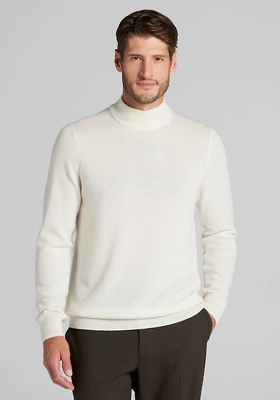 Men's Big & Tall Jos. A. Bank Tailored Fit Wool-Cashmere Mock Neck Sweater at Jos. A. Bank, Cream/Ivory/White