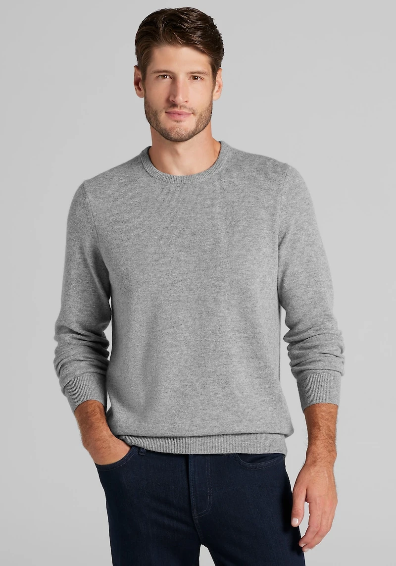 Men's Jos. A. Bank Tailored Fit Wool-Cashmere Crew Neck Sweater at Jos. A. Bank, Light Grey