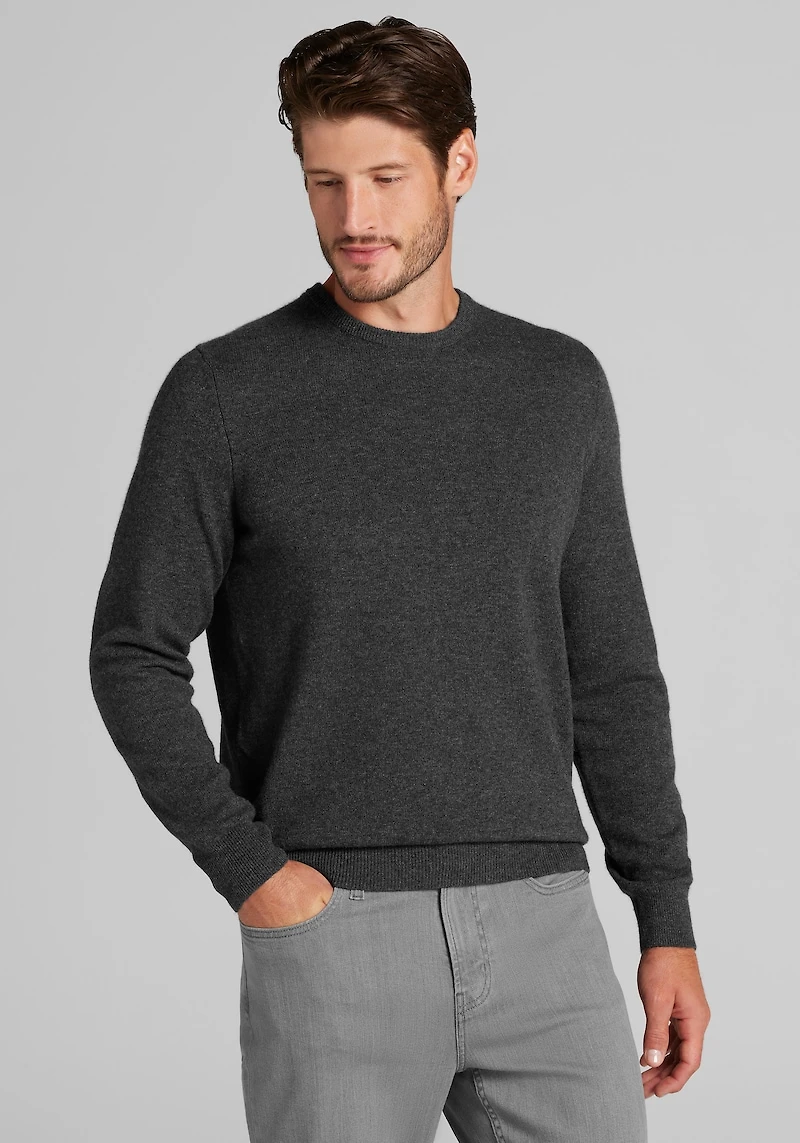 Men's Jos. A. Bank Tailored Fit Wool-Cashmere Crew Neck Sweater at Jos. A. Bank, Charcoal/Grey
