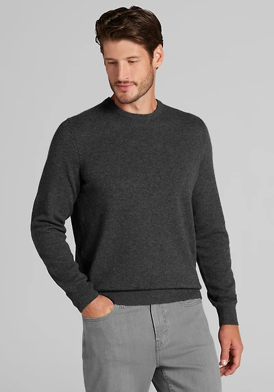 Men's Jos. A. Bank Tailored Fit Wool-Cashmere Crew Neck Sweater at Jos. A. Bank, Charcoal/Grey
