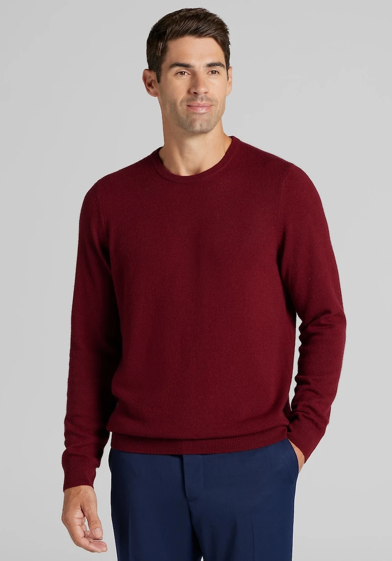 Men's Jos. A. Bank Tailored Fit Wool-Cashmere Crew Neck Sweater at Jos. A. Bank, Burgundy