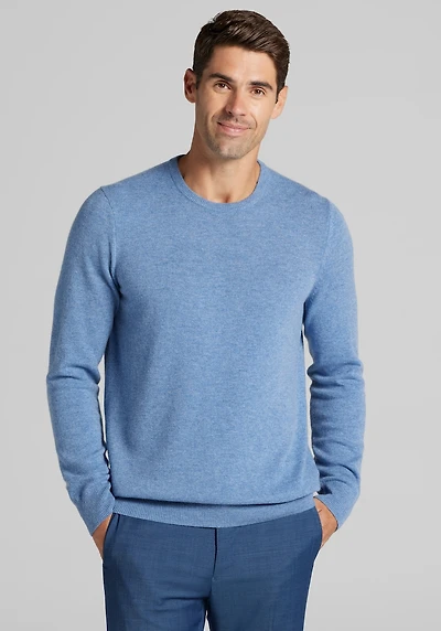 Men's Jos. A. Bank Tailored Fit Wool-Cashmere Crew Neck Sweater at Jos. A. Bank, Light Blue