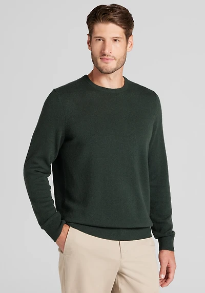 Men's Jos. A. Bank Tailored Fit Wool-Cashmere Crew Neck Sweater at Jos. A. Bank, Dark Green