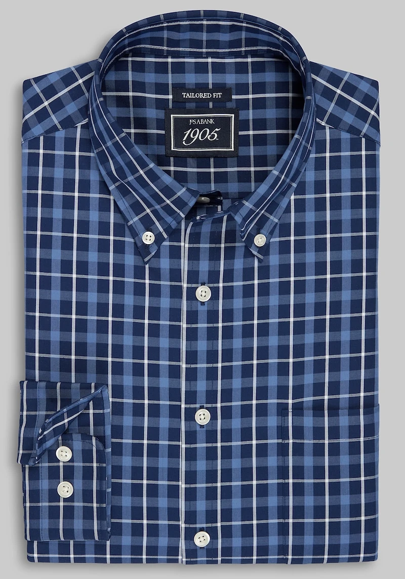Men's 1905 Collection Tailored Fit Large Check Comfort Stretch Casual Shirt at Jos. A. Bank, Blue