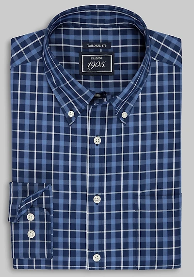 Men's 1905 Collection Tailored Fit Large Check Comfort Stretch Casual Shirt at Jos. A. Bank, Blue