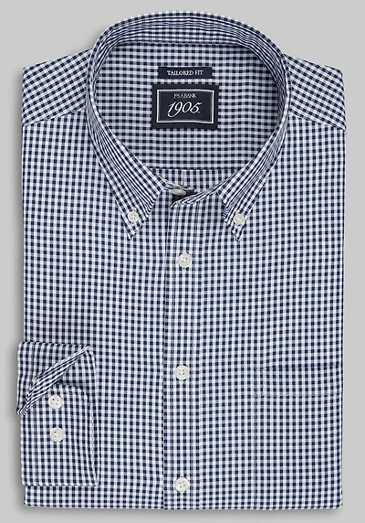Men's 1905 Collection Tailored Fit Mini Check Comfort Stretch Casual Shirt at Jos. A. Bank, Blue/Navy