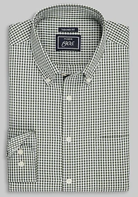 Men's 1905 Collection Tailored Fit Mini Check Comfort Stretch Casual Shirt at Jos. A. Bank, Green/Olive