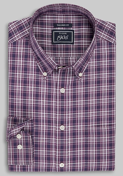 Men's 1905 Collection Tailored Fit Cross Check Comfort Stretch Casual Shirt at Jos. A. Bank, Burgundy