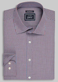 Men's 1905 Collection Tailored Fit Small Railroad Check Comfort Stretch Casual Shirt at Jos. A. Bank, Burgundy