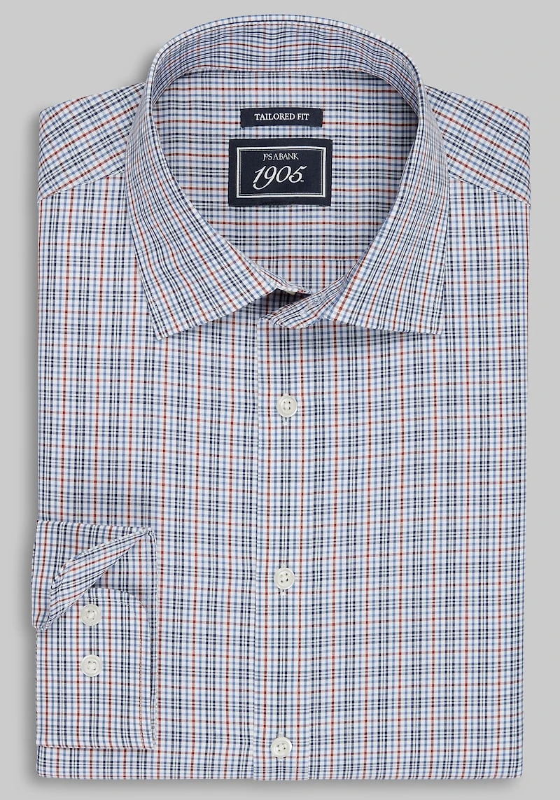 Men's 1905 Collection Tailored Fit Grid Check Comfort Stretch Casual Shirt at Jos. A. Bank, Blue