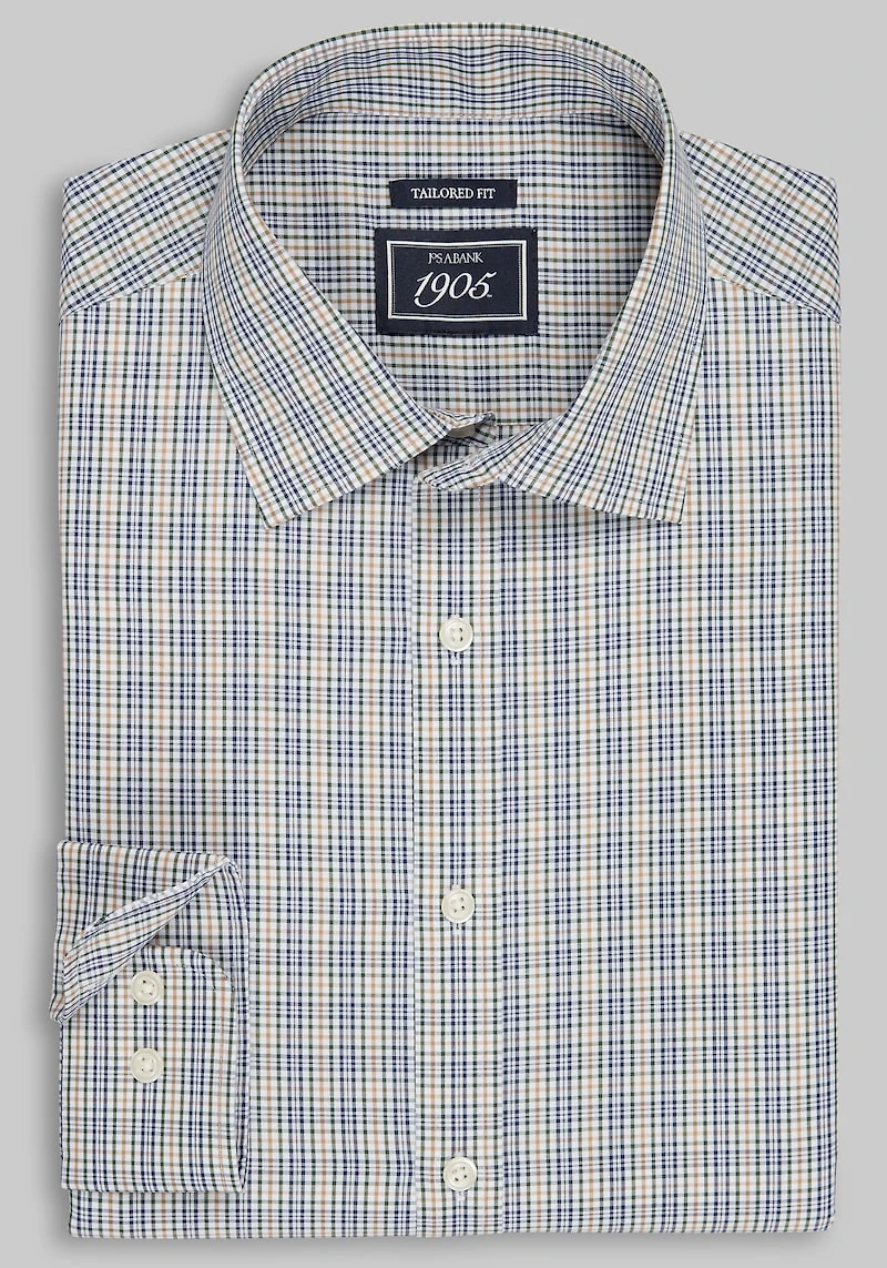 Men's 1905 Collection Tailored Fit Grid Check Comfort Stretch Casual Shirt at Jos. A. Bank, Green/Olive