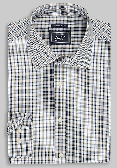 Men's 1905 Collection Tailored Fit Grid Check Comfort Stretch Casual Shirt at Jos. A. Bank, Green/Olive