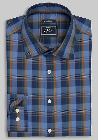 Men's 1905 Collection Tailored Fit Large Check Comfort Stretch Casual Shirt at Jos. A. Bank, Blue/Navy