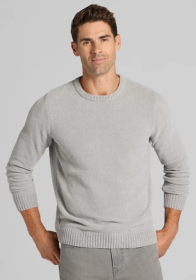 Men's 1905 Collection Tailored Fit Chenille Crew Neck Sweater at Jos. A. Bank, Light Grey