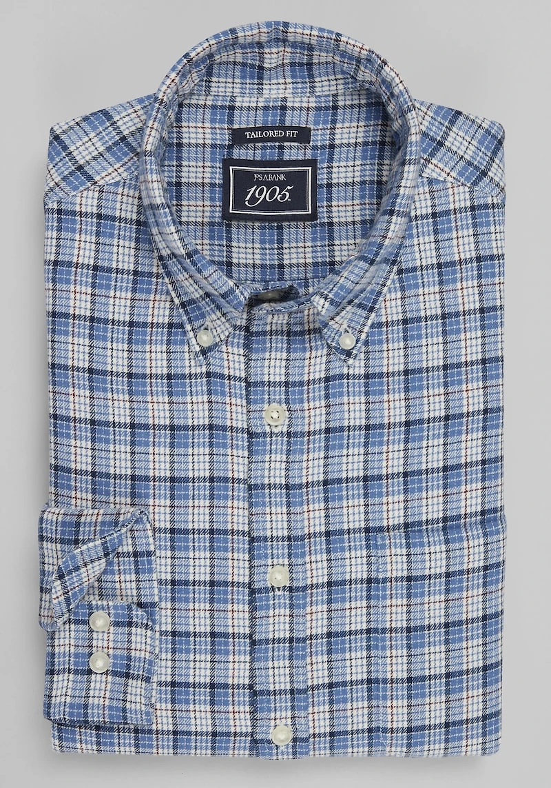 Men's 1905 Collection Tailored Fit Cross Check Flannel Casual Shirt at Jos. A. Bank, Light Blue