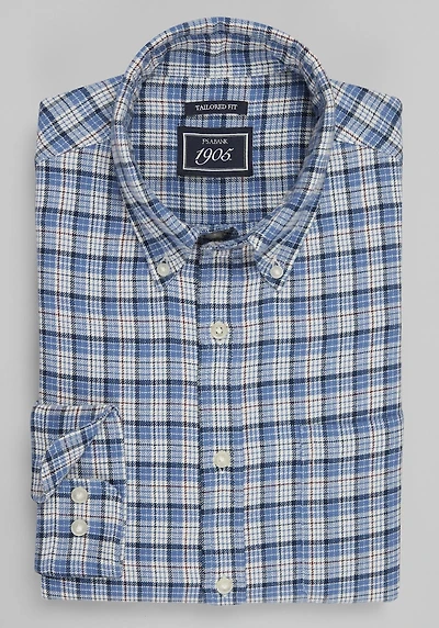 Men's 1905 Collection Tailored Fit Cross Check Flannel Casual Shirt at Jos. A. Bank, Light Blue