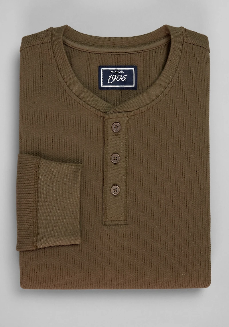 Men's 1905 Collection Tailored Fit Waffle Knit Henley at Jos. A. Bank, Green/Olive