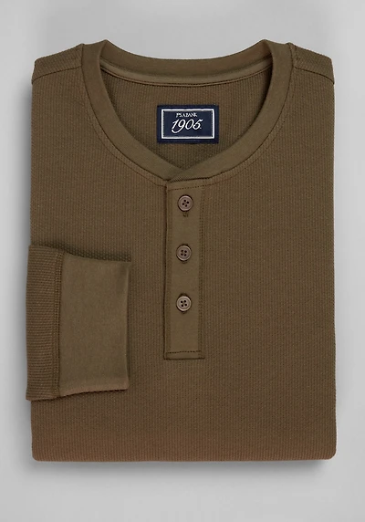 Men's 1905 Collection Tailored Fit Waffle Knit Henley at Jos. A. Bank, Green/Olive