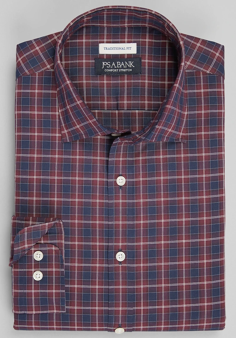 Men's Jos. A. Bank Traditional Fit Large Plaid Casual Shirt at Jos. A. Bank, Burgundy/Wine