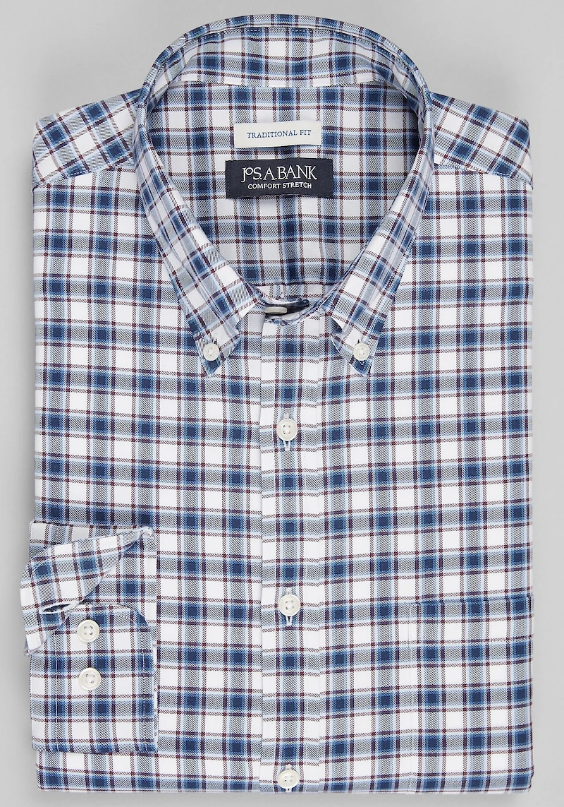 Men's Jos. A. Bank Traditional Fit Medium Plaid Casual Shirt at Jos. A. Bank, Burgundy/Wine,