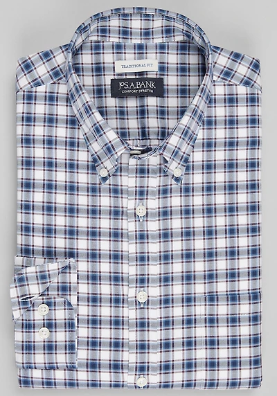 Men's Jos. A. Bank Traditional Fit Medium Plaid Casual Shirt at Jos. A. Bank, Burgundy/Wine,