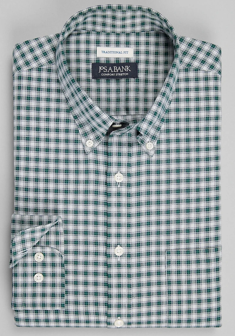 Men's Jos. A. Bank Traditional Fit Small Check Casual Shirt at Jos. A. Bank, Dark Green