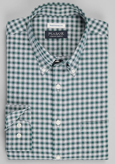Men's Jos. A. Bank Traditional Fit Small Check Casual Shirt at Jos. A. Bank, Dark Green