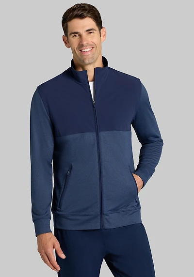 Men's Traveler® COOLMOTION Tailored Fit Long Sleeve Full Zip Shirt at Jos. A. Bank, Blue/Navy Blazer