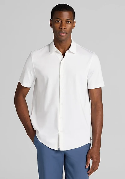 Men's Jos. A. Bank Tailored Fit Short Sleeve Button Front Shirt at Jos. A. Bank, Bright White/Cream/White