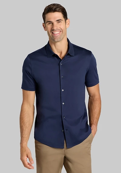 Men's Jos. A. Bank Tailored Fit Short Sleeve Button Front Shirt at Jos. A. Bank, Black Iris/Blue