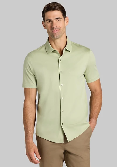 Men's Jos. A. Bank Tailored Fit Short Sleeve Button Front Shirt at Jos. A. Bank, Green/Swamp