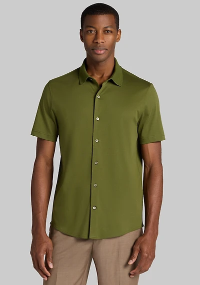 Men's Jos. A. Bank Tailored Fit Short Sleeve Button Front Shirt at Jos. A. Bank, Cypress/Green