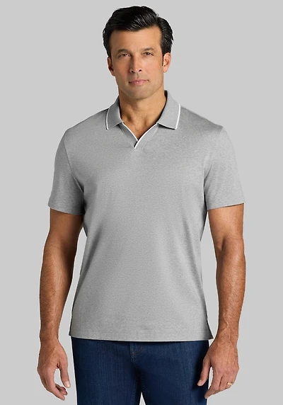 Men's Jos. A. Bank Tailored Fit Short Sleeve Liquid Cotton Interlock Johnny Polo at Jos. A. Bank, Grey Heather