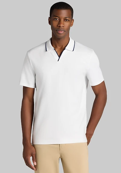 Men's Jos. A. Bank Tailored Fit Short Sleeve Liquid Cotton Interlock Johnny Polo at Jos. A. Bank, Bright White/Cream/White
