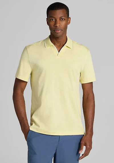 Men's Jos. A. Bank Tailored Fit Short Sleeve Liquid Cotton Interlock Johnny Polo at Jos. A. Bank, Pastel Yellow