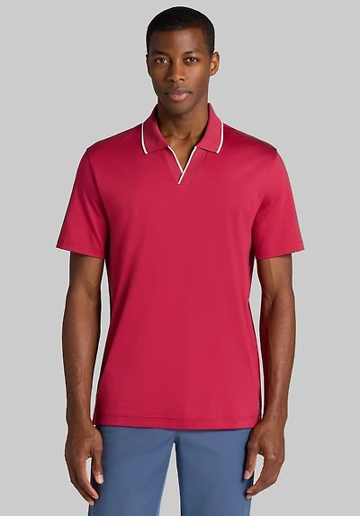 Men's Jos. A. Bank Tailored Fit Short Sleeve Liquid Cotton Interlock Johnny Polo at Jos. A. Bank, Burgundy/Red Bud