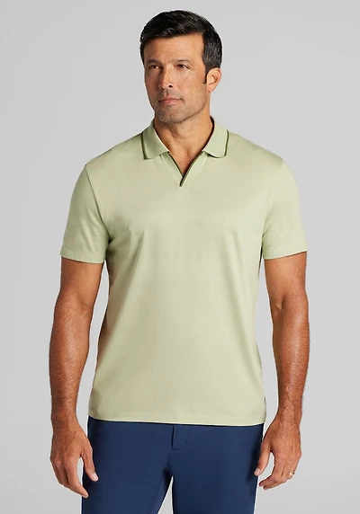 Men's Jos. A. Bank Tailored Fit Engineered Texture Tipped Johnny Polo Shirt at Jos. A. Bank, Blue/Sage