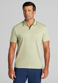 Men's Jos. A. Bank Tailored Fit Engineered Texture Tipped Johnny Polo Shirt at Jos. A. Bank, Blue/Sage