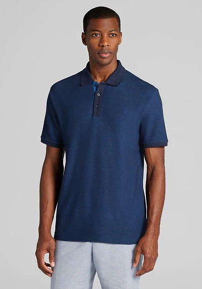 Men's Jos. A. Bank Tailored Fit Jacquard Knit Polo at Jos. A. Bank, Blue/Navy Blazer