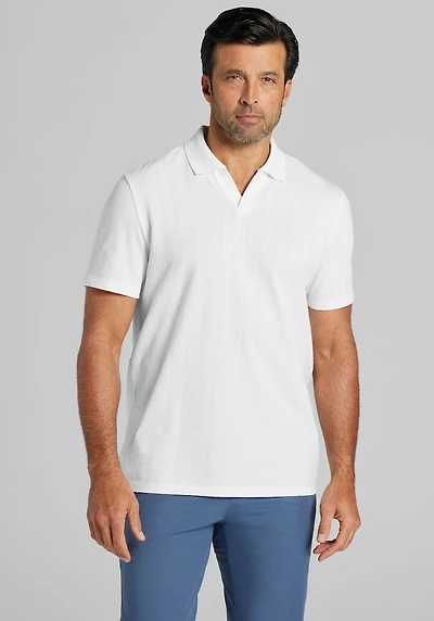 Men's Jos. A. Bank Traditional Fit Vertical Textured Johnny Collar Polo at Jos. A. Bank, Bright White/Cream/White