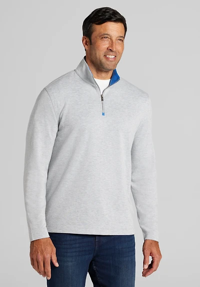 Men's Jos. A. Bank Tailored Fit Double Face 1/4 Zip Pullover at Jos. A. Bank, Antarctica/Grey