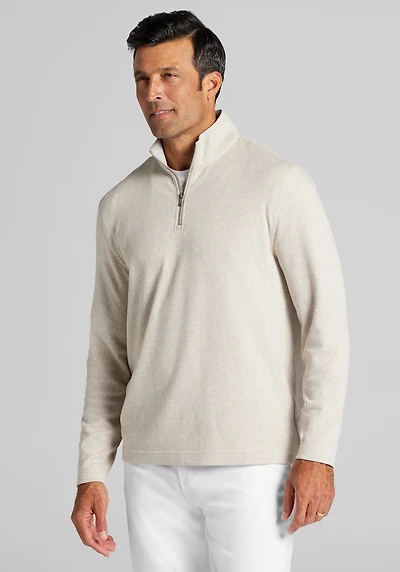 Men's Jos. A. Bank Tailored Fit Double Face 1/4 Zip Pullover at Jos. A. Bank, Castle Wall/Tan