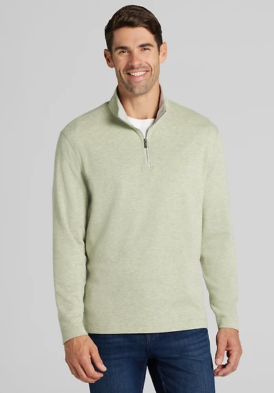 Men's Jos. A. Bank Tailored Fit Double Face 1/4 Zip Pullover at Jos. A. Bank, Green/Swamp