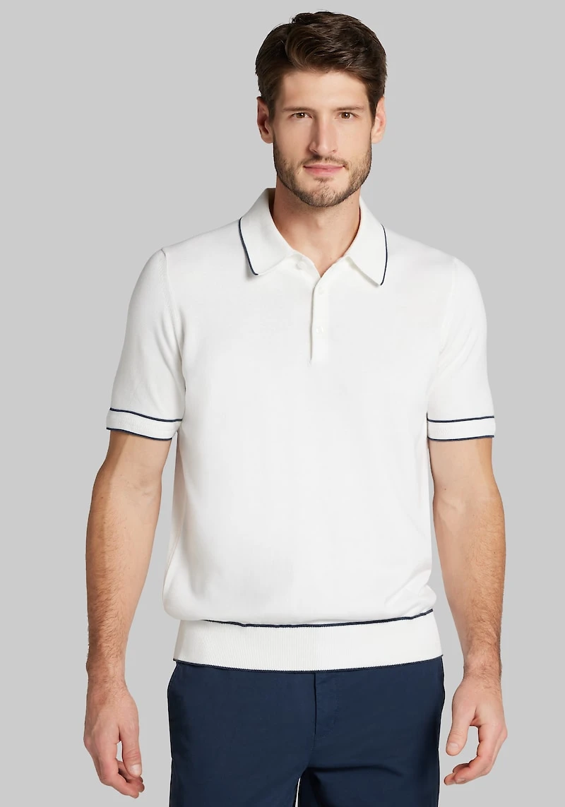 Men's Jos. A. Bank Tailored Fit Tipped Polo Sweater at Jos. A. Bank, Bright White/Cream/White
