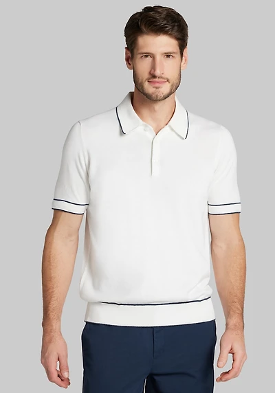 Men's Jos. A. Bank Tailored Fit Tipped Polo Sweater at Jos. A. Bank, Bright White/Cream/White