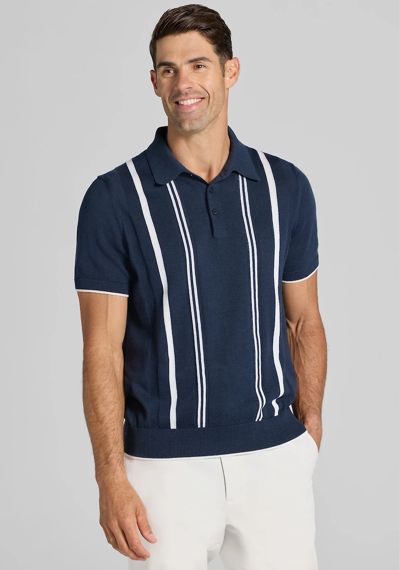 Men's Jos. A. Bank Tailored Fit Retro Striped Sweater Polo at Jos. A. Bank, Blue/Navy Blazer