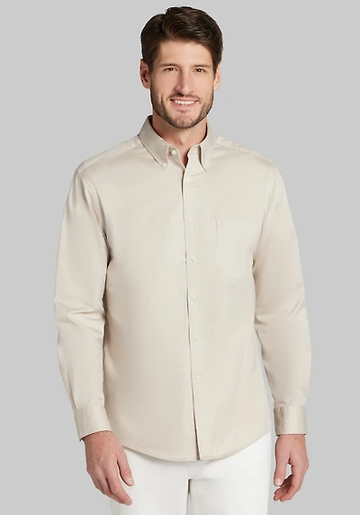 Men's Jos. A. Bank Tailored Fit Solid Twill Casual Shirt at Jos. A. Bank, Tan
